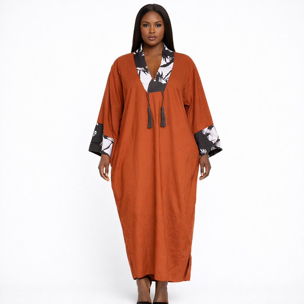 Womens Loose Fit Kaftan Dress with Contrast Collar